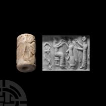 Western Asiatic Grey Agate Cylinder Seal with Presentation Scene