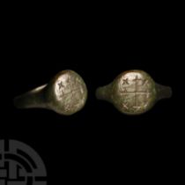 Medieval Bronze Ring with Jerusalem Cross Variant
