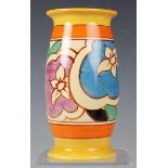 A Clarice Cliff Fantasque Gardenia pattern 265 shape vase, circa 1930, black printed marks to base