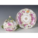 A Carl Thieme Potschappel Meissen style écuelle, cover and stand, late 19th/early 20th century, of