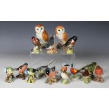 Sixteen Beswick birds, including kingfisher, two barn owls, robin, wren, grey wagtail, nuthatch