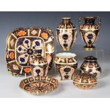 Eight pieces of Royal Crown Derby decorated in the 1128 Japan pattern, 1913-1927, comprising a