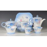 A Shelley Regent shape Phlox pattern part tea service, circa 1925-45, comprising coffee pot and