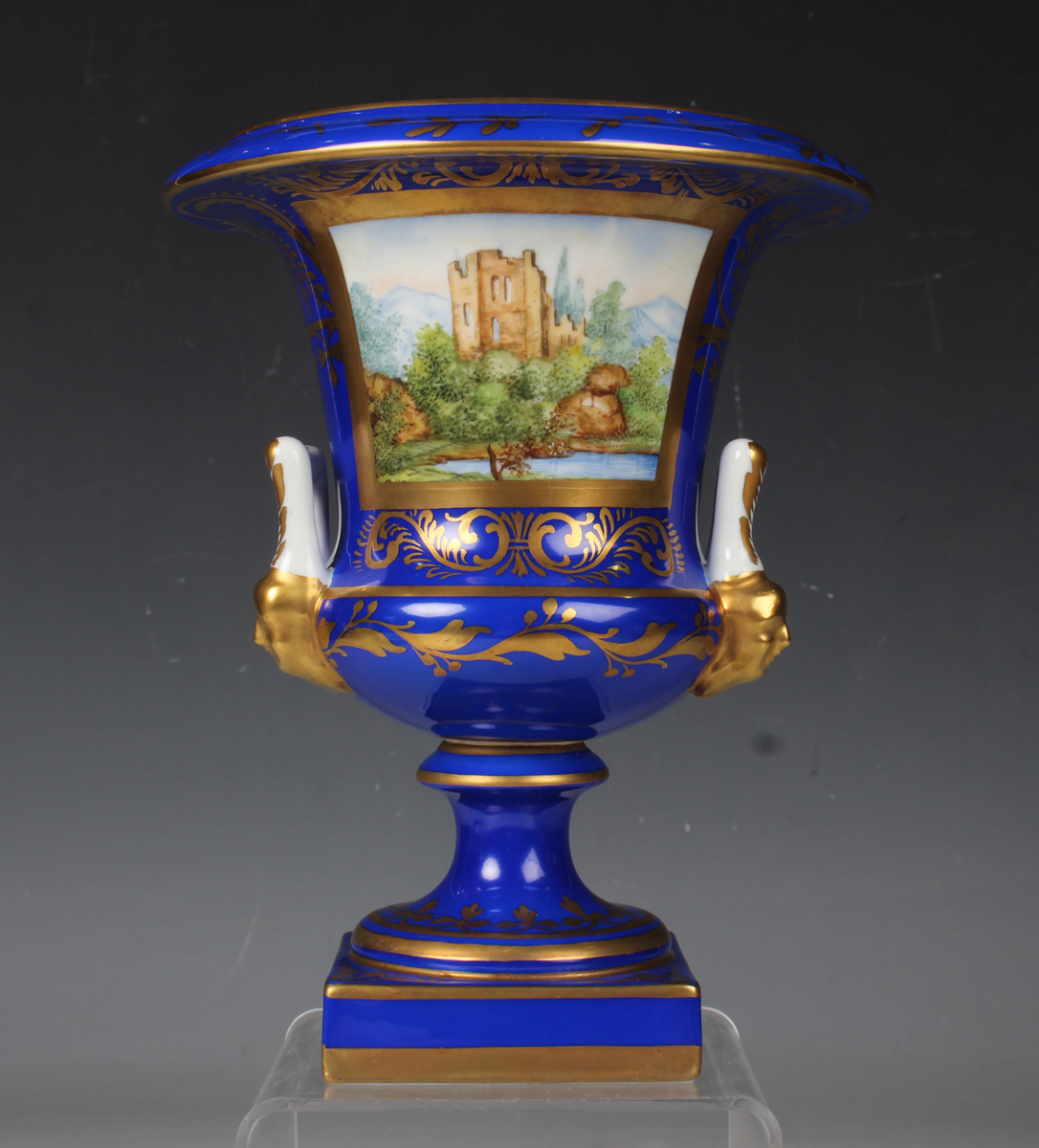 A small group of Continental porcelain, 20th century, comprising a Dresden blue ground urn, height - Image 10 of 12