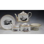 A Spode bat printed part service, circa 1805, pattern No. 557, comprising teapot, cover and stand,