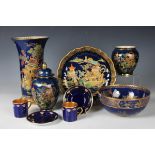 A mixed group of blue ground Carlton Ware, mid-20th century, including a large New Mikado pattern