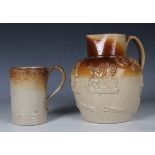 A stoneware tavern mug, late 18th century, probably Fulham, with buff lower body and tan speckled