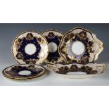 A Copelands China part dessert service, early 20th century, gilt with elaborate flowers, foliage and