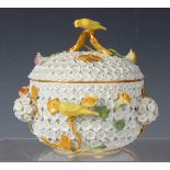 A Meissen schneeballen écuelle and cover, late 19th century, of circular shape, densely applied with