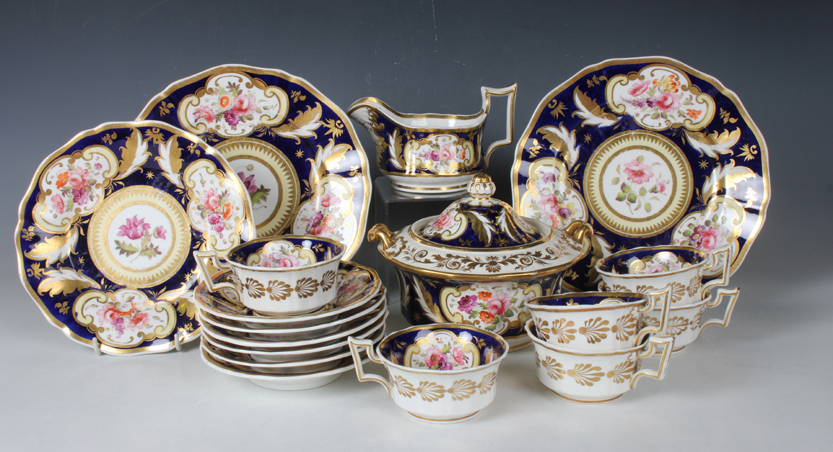 A Daniel porcelain part service, circa 1825, painted in pattern No. 4044 with floral panels within