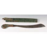 An early to mid-20th century mandau with hand-forged expanding blade, blade length 35.5cm, wire-
