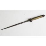 An 18th century stiletto-style dagger with triangular-section blade, blade length 17cm, brass wire-