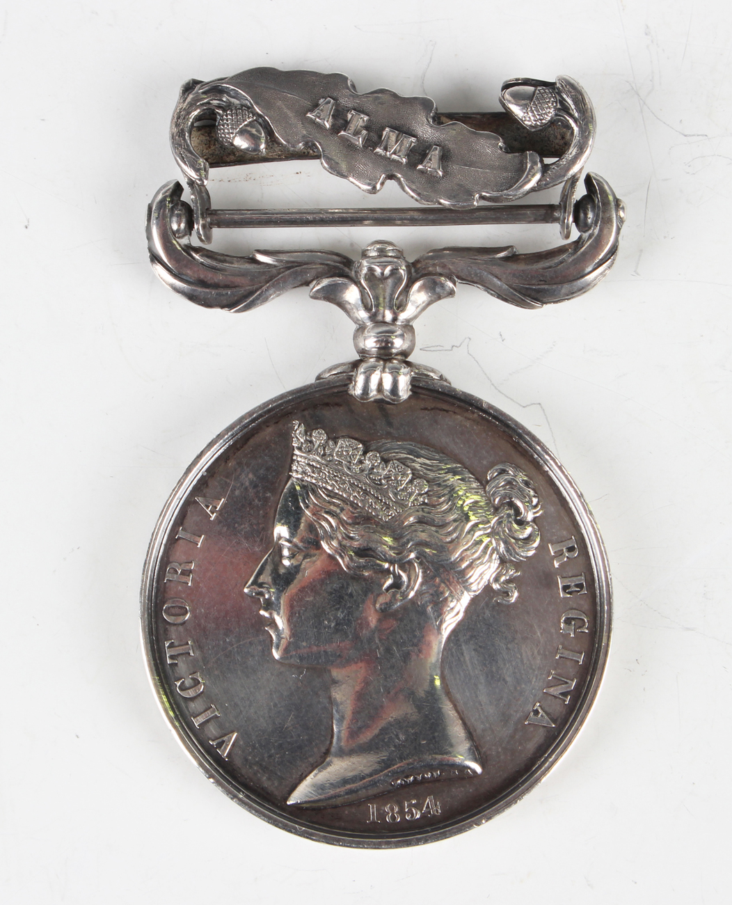 A Crimea Medal with bar 'Alma', with engraved naming 'Pvte Hy Mates. Scots Fs Gds'.Buyer’s Premium