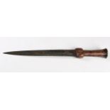 A 17th century style bollock dagger with double-edged blade, blade length 28.5cm, shaped burr wood