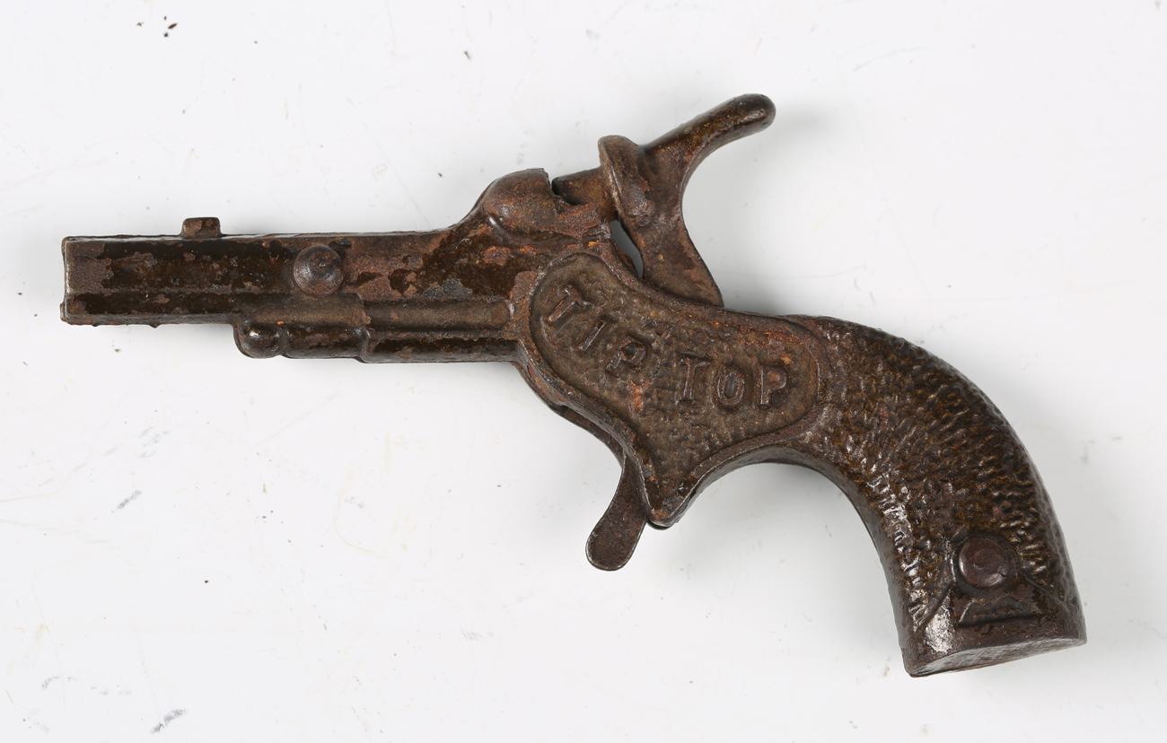 Two late 19th/early 20th century cast metal toy cap guns, one detailed 'Lion', length 13cm, the - Image 7 of 14