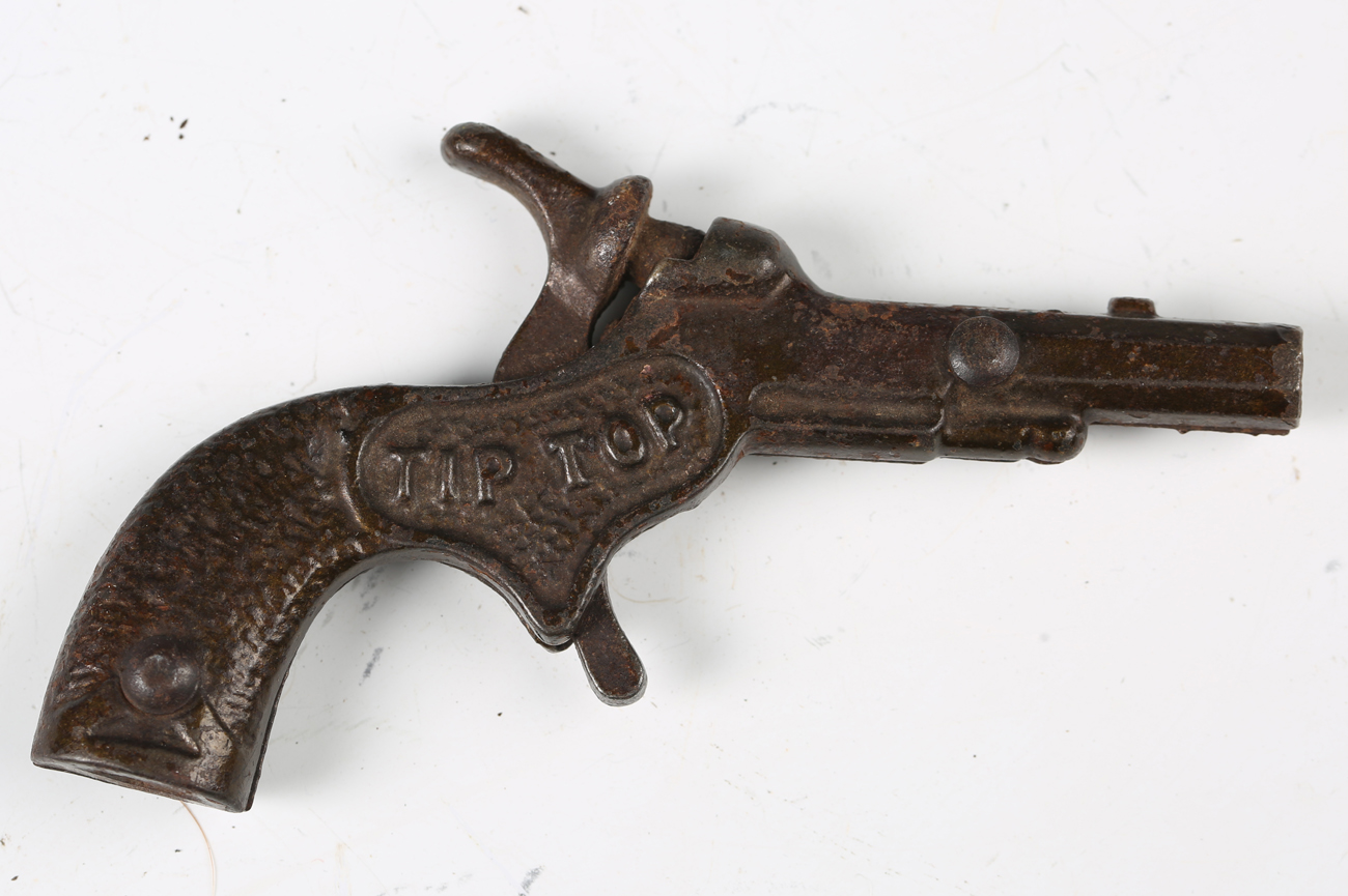 Two late 19th/early 20th century cast metal toy cap guns, one detailed 'Lion', length 13cm, the - Image 6 of 14
