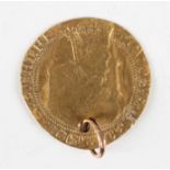 A James I gold unite 1613-1615, mintmark cinquefoil, pierced with a suspension ring.Buyer’s
