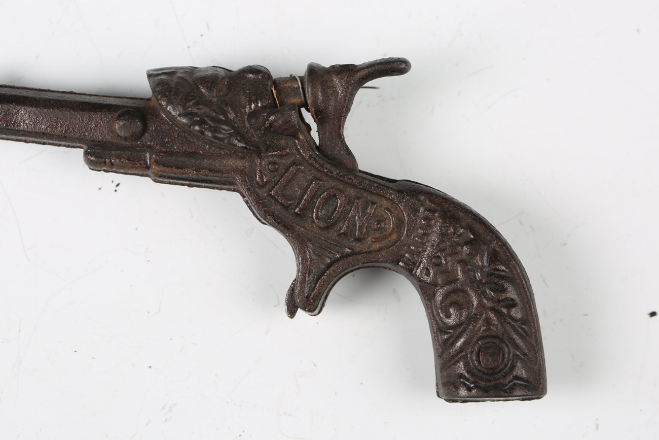 Two late 19th/early 20th century cast metal toy cap guns, one detailed 'Lion', length 13cm, the - Image 14 of 14