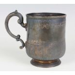 A Victorian silver christening tankard of slightly tapered form, engraved with a band of leaves