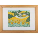 Dorothy Bart - 'Village en Juillet', 20th century screenprint in colours, signed, titled and