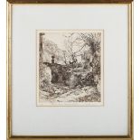 Raymond Cowern - 'Anticoli Corrado, below the Waterfall', etching, signed, titled, dated 1939, and