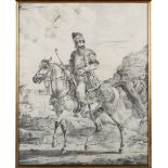 After Alexander Ossipovich Orlovsky - Persian on Horseback, 19th century stone lithograph, 46.5cm