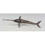 A 20th century Spanish silver articulated model of a swordfish with red paste set eyes, weight 40.