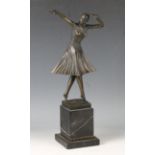 After Chiparus - a modern cast bronze figure of an Art Deco lady, bearing facsimile signature,