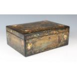 A Victorian papier-mâché box, the hinged lid and sides finely painted with vignettes of Middle