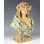 Gustave Obiols Delgado - a French Art Nouveau painted terracotta head and shoulders bust of