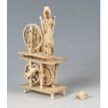 A 19th century bone Napoleonic prisoner-of-war model spinning jenny automaton, modelled as a lady at