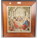 A 19th century Berlin woolwork panel depicting the Last Supper, 31cm x 27cm, within a period