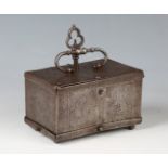 A fine 16th/17th century Nuremberg steel casket, the hinged lid and sides finely engraved with