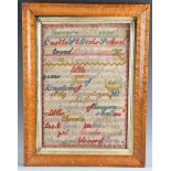 A 19th century woolwork sampler by Florence A. Keene, detailed 'Castle St Girls School Stroud