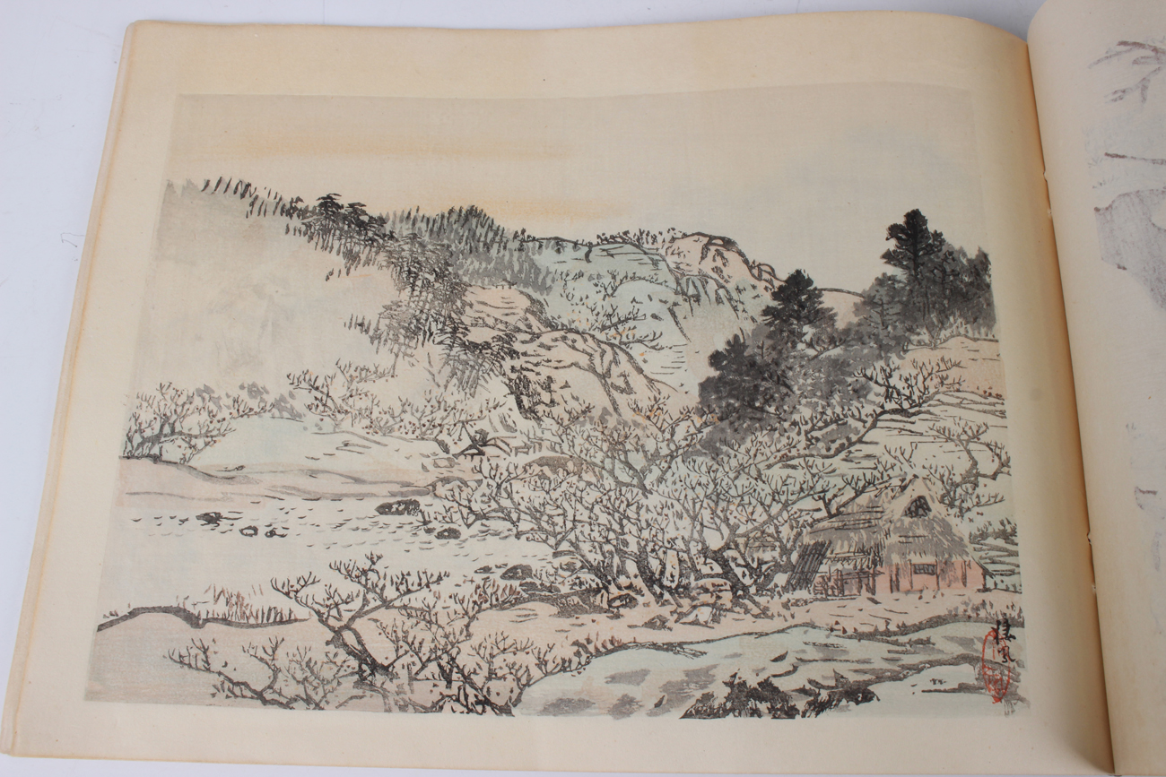 A Chinese watercolour painting on silk, 20th century, depicting figures on horseback in a winter - Image 22 of 49