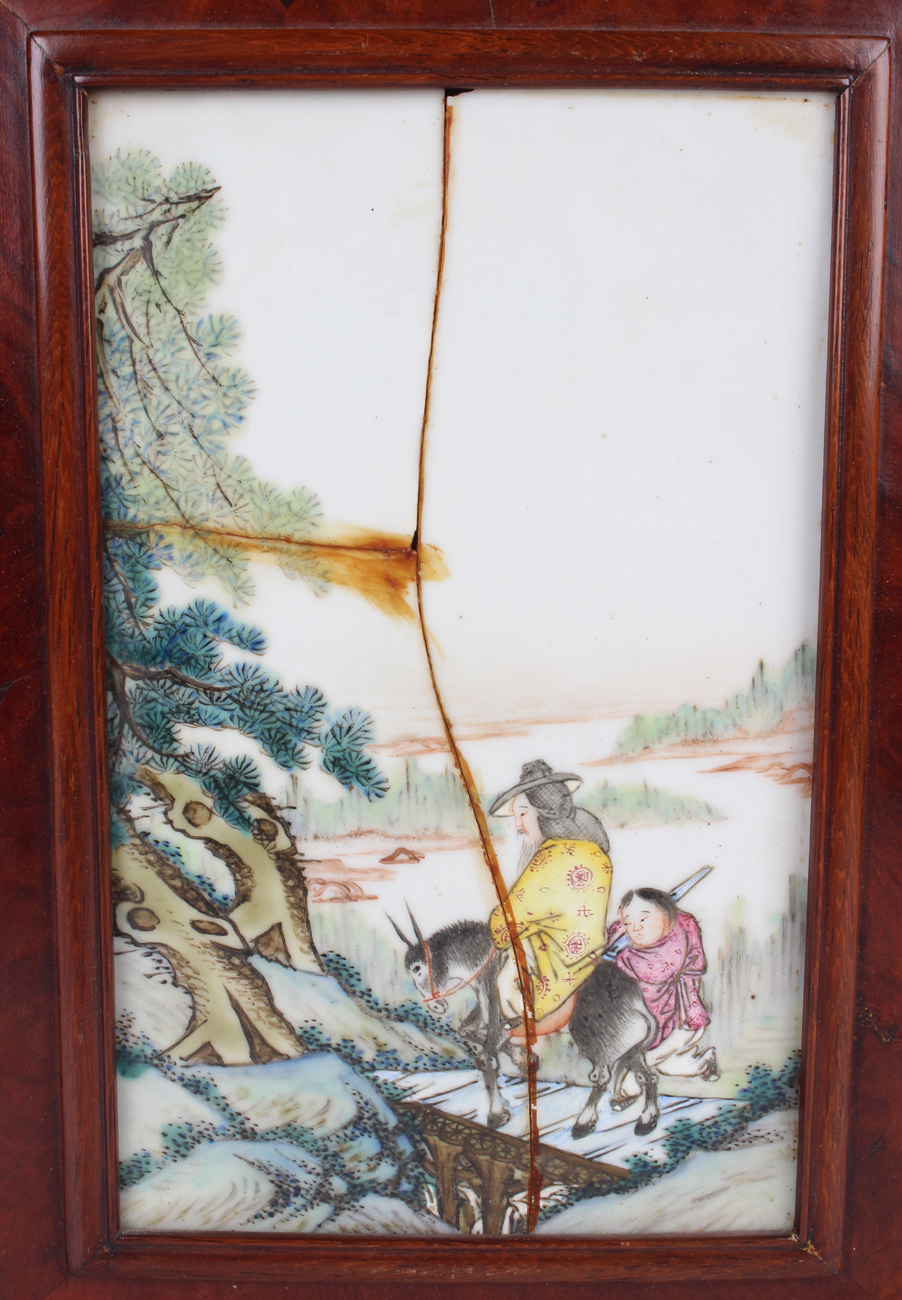 A Chinese watercolour painting on silk, 20th century, depicting figures on horseback in a winter - Image 44 of 49