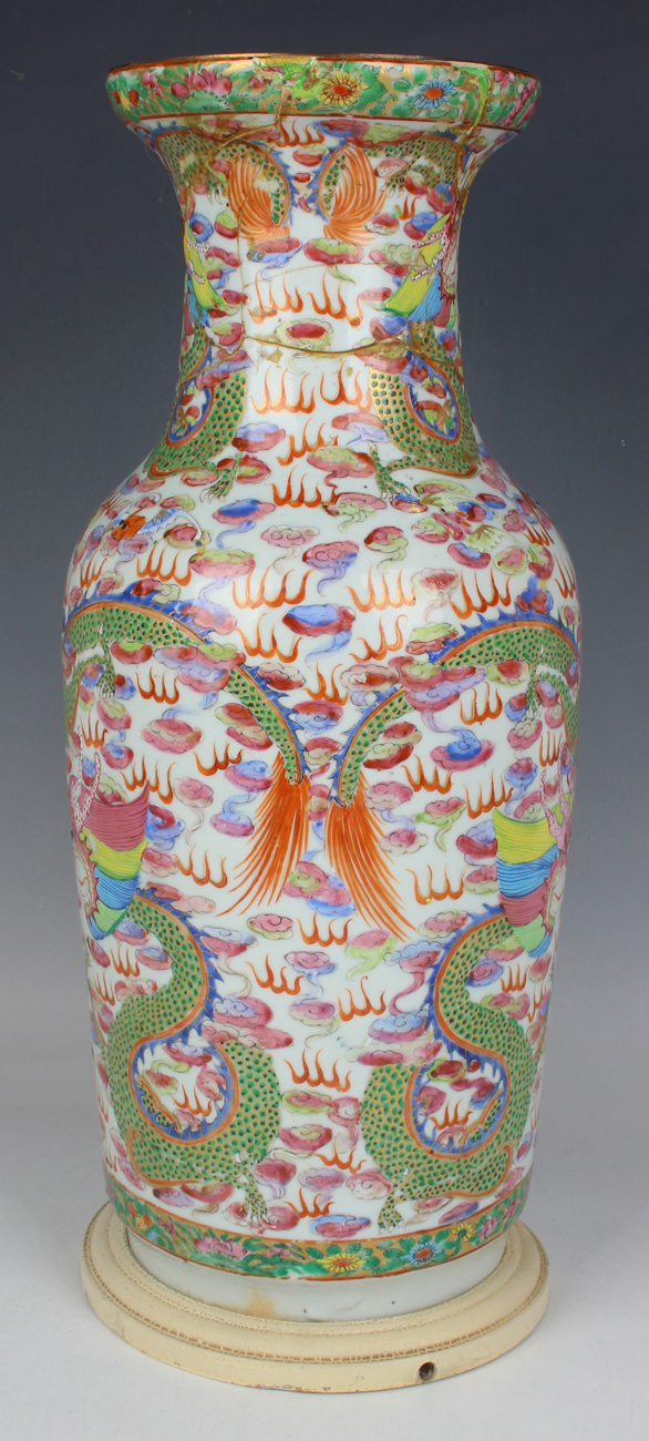 A Chinese famille rose porcelain vase, mid-19th century, the shouldered ovoid body and flared neck - Image 6 of 19