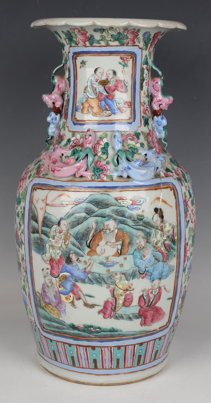 A Chinese famille rose porcelain vase, mid-19th century, the shouldered ovoid body and flared neck - Image 18 of 19