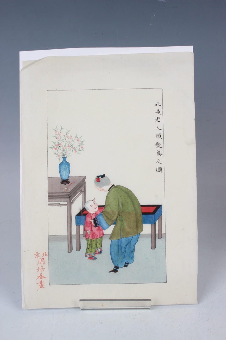 A Chinese watercolour painting on silk, 20th century, depicting figures on horseback in a winter - Image 37 of 49