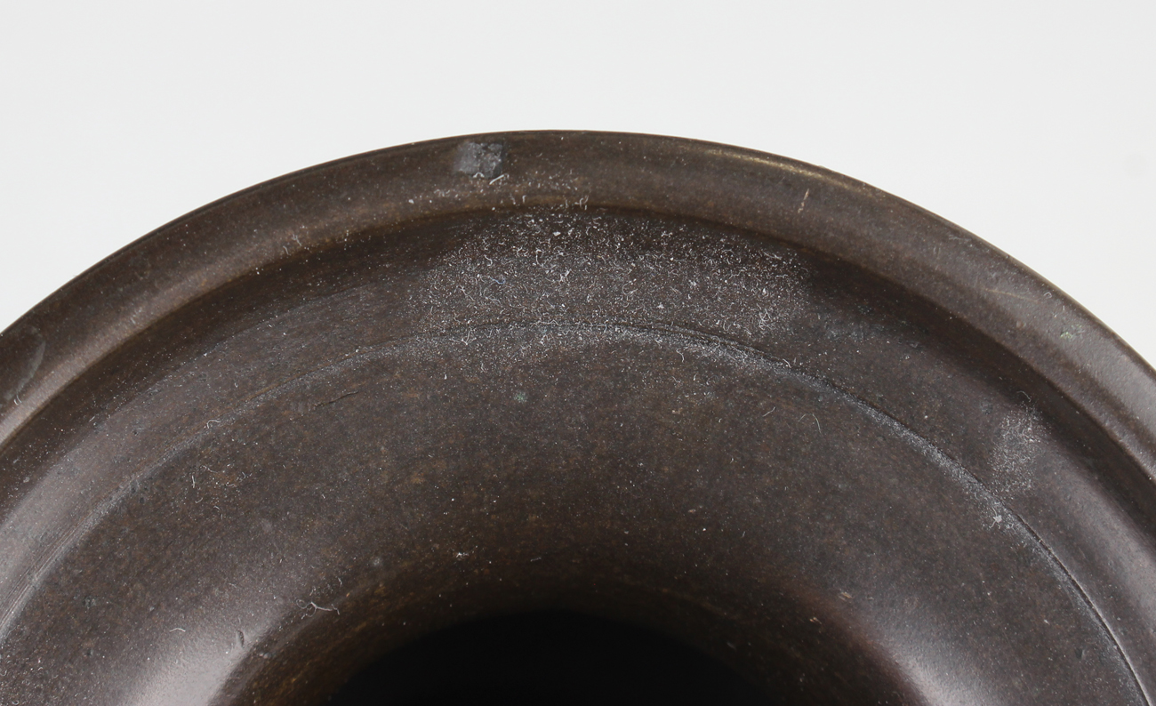 A Japanese brown patinated bronze vase, Meiji period, of baluster form, cast in relief with a - Image 17 of 27