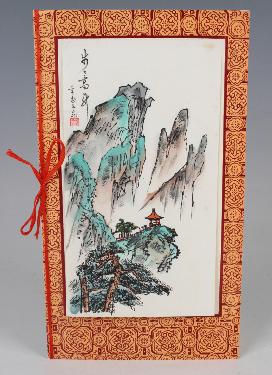 A Chinese watercolour painting on silk, 20th century, depicting figures on horseback in a winter - Image 16 of 49