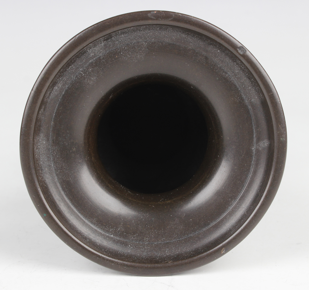 A Japanese brown patinated bronze vase, Meiji period, of baluster form, cast in relief with a - Image 18 of 27