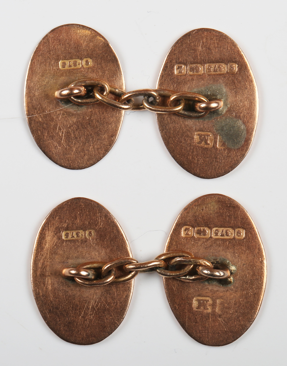 ROYALTY. A pair of 9ct gold oval cufflinks engraved with an unidentified armorial and initials, - Image 5 of 8