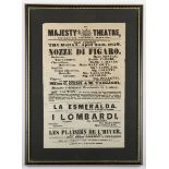OPERA MUSIC. A Victorian playbill for Her Majesty's Theatre, Italian Opera House, London, dated