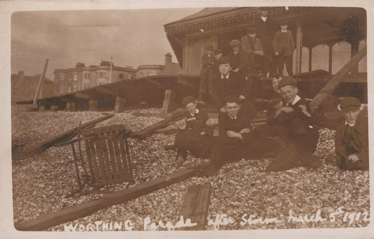 A collection of 22 postcards of disasters and extreme weather in Worthing, West Sussex, including - Image 12 of 28