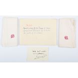 ROYALTY. Two fine linen handkerchiefs with embroidered entwined initials 'E.P.', together with a