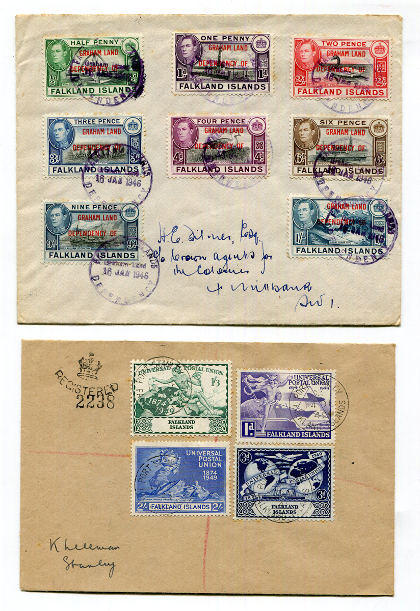 Two albums containing Falkland Islands dependencies British Antarctic Territory covers, from 1946-