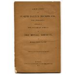 EPHEMERA. A printed address by Joseph Dalton Hooker to The Royal Society in 1876, 14cm x 21.5cm,