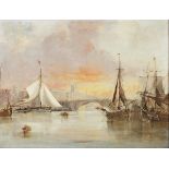 George Chambers - 'The Thames at Southwark', 19th century oil on canvas, signed with initials,