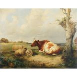 Circle of Thomas Sidney Cooper - Cow and Sheep in a Landscape, 19th century oil on canvas, 62.5cm